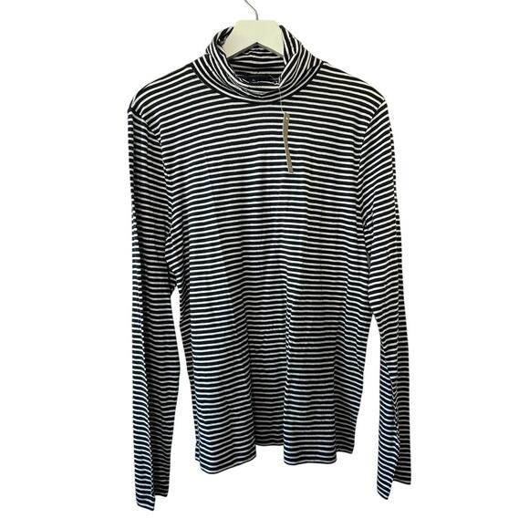 J.Crew Tissue Black & White Stripe Long Sleeve Turtleneck Shirt Women's XL NEW - Picture 1 of 6